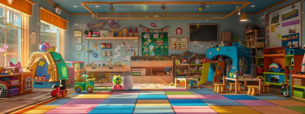 a colorful and engaging play area filled with age-appropriate toys and interactive learning materials in a high-quality infant daycare setting.