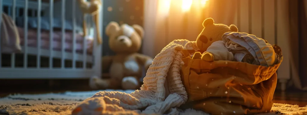 a cozy daycare bag filled with extra baby clothes, a soft blanket, and a cuddly toy, ready to comfort and care for a child.