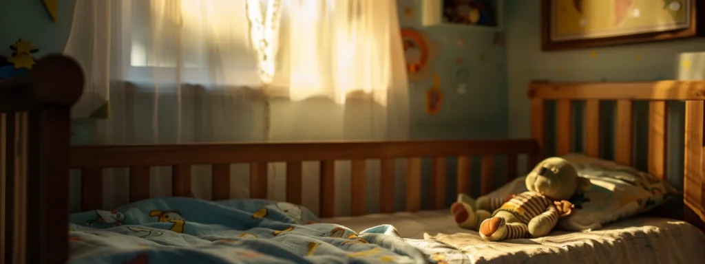 a peaceful crib with a soft, fitted sheet, a cozy sleep sack, and a soothing pacifier, creating a serene sleep space for a baby at daycare.